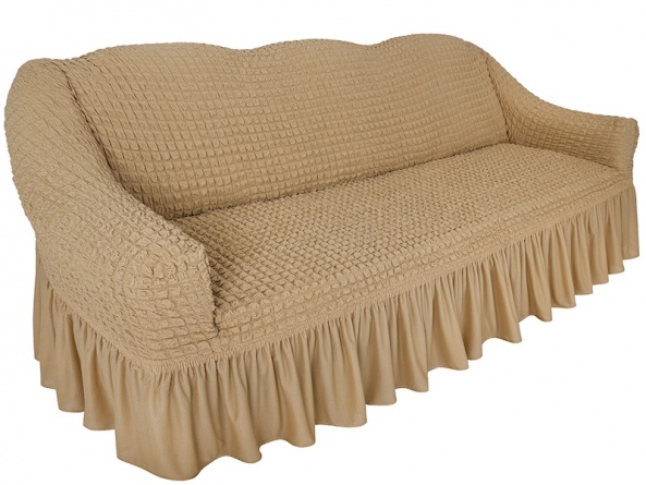 Комплект чехлов на трехместный диван и два кресла с оборкой Concordia, цвет светло-коричневый фото 3
