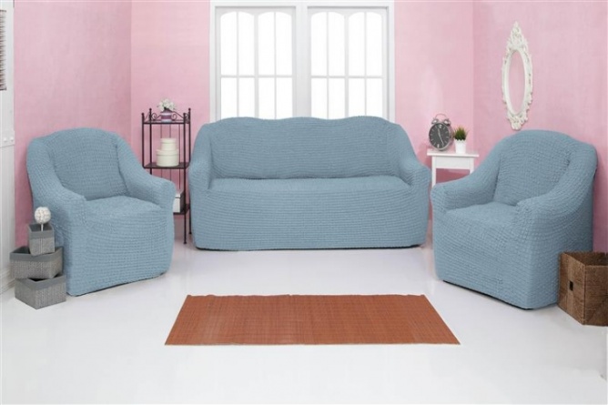 Комплект чехлов на диван и кресла без оборки CONCORDIA, цвет серый, 3 предмета фото 1