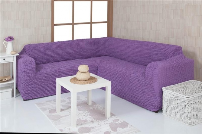 Чехол на угловой диван без оборки Concordia, цвет сиреневый фото 1