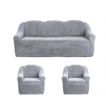 Комплект чехлов на трехместный диван и два кресла плюшевый Venera, цвет серый фото 1