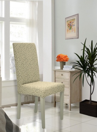 Чехлы на стулья без оборки Venera "Жаккард", цвет светло-бежевый, комплект 4 штуки фото 3