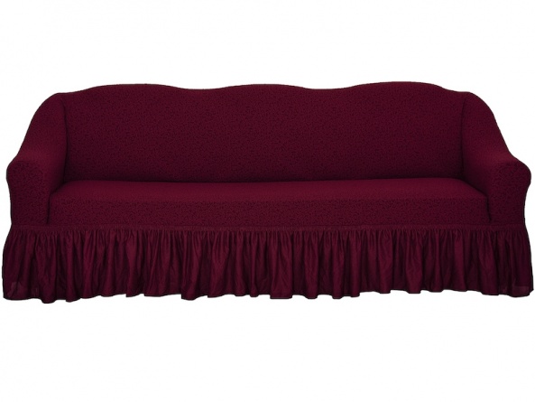 Чехол на трёхместный диван с оборкой Venera "Жаккард", цвет бордовый фото 1