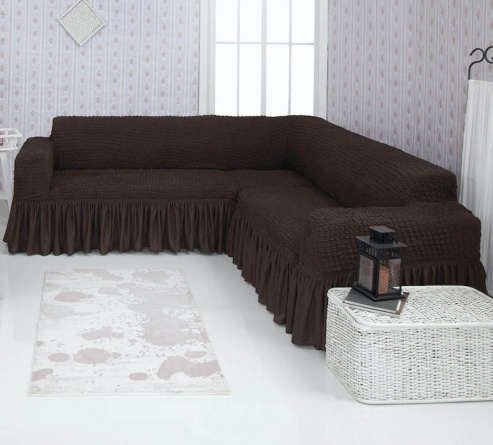 Чехол на угловой диван с оборкой Venera, цвет темно-коричневый фото 1