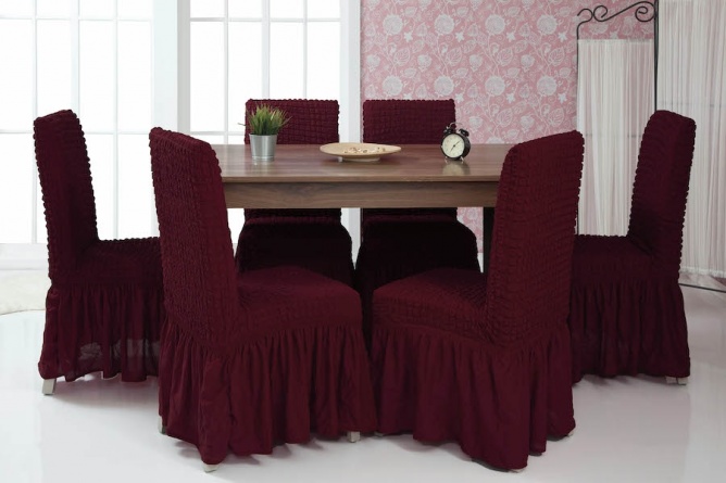 Чехлы на стулья с оборкой Venera, цвет бордовый, комплект 6 штук фото 1