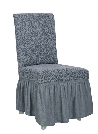Чехлы на стулья с оборкой Venera "Жаккард", цвет серый, комплект 6 штук фото 2