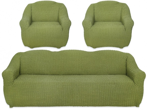Комплект чехлов на диван и кресла без оборки CONCORDIA, цвет оливковый, 3 предмета фото 4