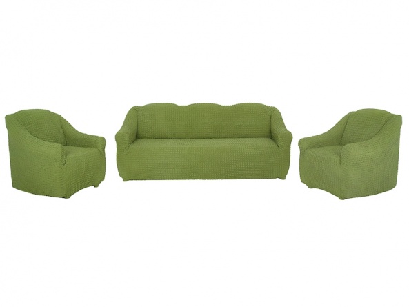 Комплект чехлов на диван и кресла без оборки Concordia, цвет оливковый, 3 предмета фото 5