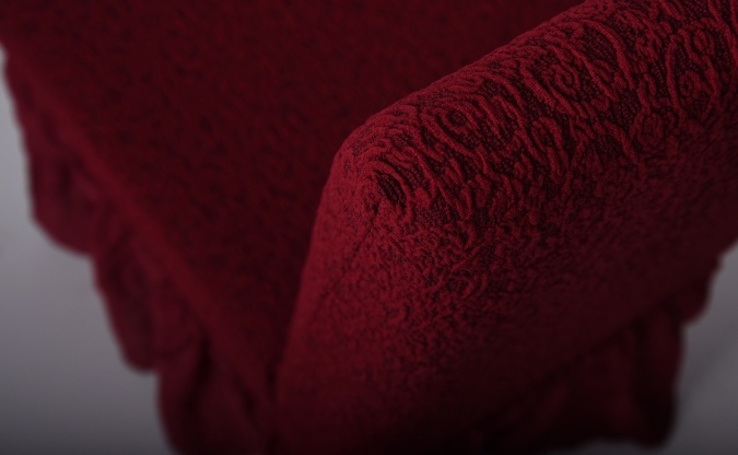 Чехол на угловой диван с оборкой Venera "Жаккард", цвет бордовый фото 2