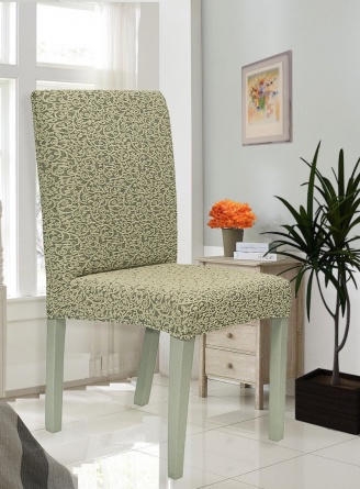 Чехол на стул без оборки Venera "Жаккард", цвет светло-бежевый, 1 предмет фото 1