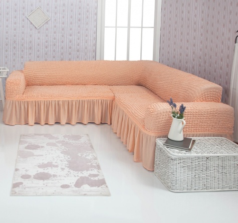 Чехол на угловой диван с оборкой Concordia, цвет персиковый фото 1