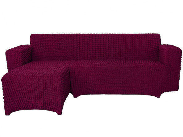 Чехол на угловой диван с оттоманкой CONCORDIA, выступ справа, цвет бордовый фото 11