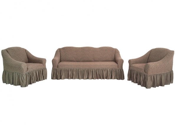 Комплект чехлов на трехместный диван и кресла Venera "Жаккард", цвет бежевый, 3 предмета фото 2