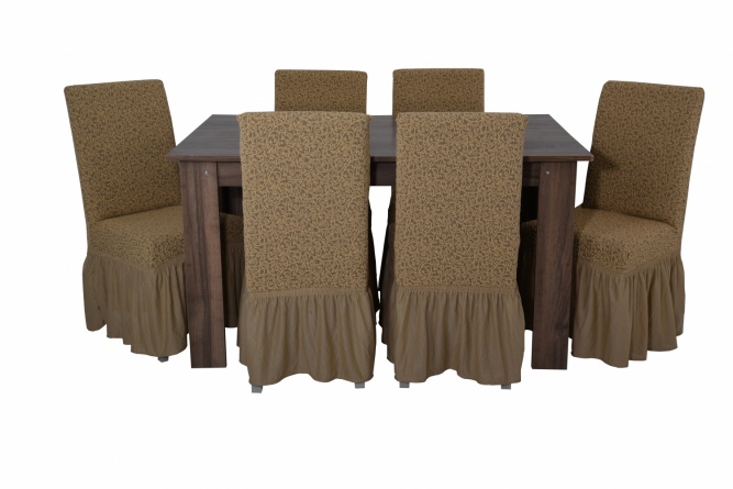 Чехлы на стулья с оборкой Venera "Жаккард", цвет светло-коричневый, комплект 6 штук фото 1
