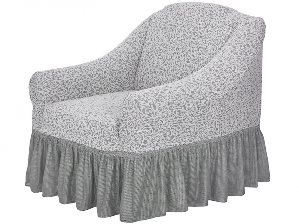 Комплект чехлов на угловой диван и кресло с оборкой Venera "Жаккард", цвет светло-серый фото 5