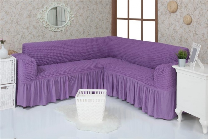 Чехол на угловой диван с оборкой Concordia, цвет сиреневый фото 2