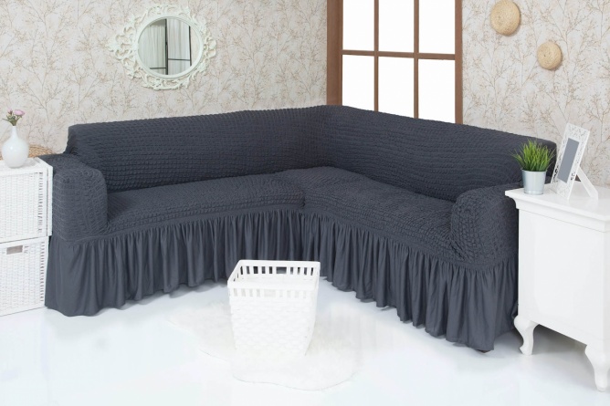 Чехол на угловой диван с оборкой Concordia, цвет тёмно-серый фото 2