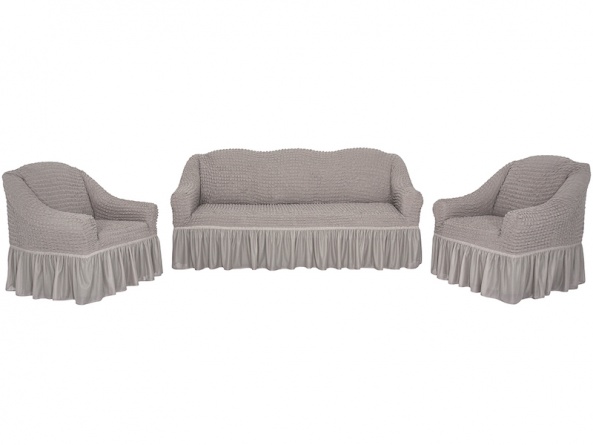 Комплект чехлов на трехместный диван и два кресла с оборкой CONCORDIA, цвет какао фото 11