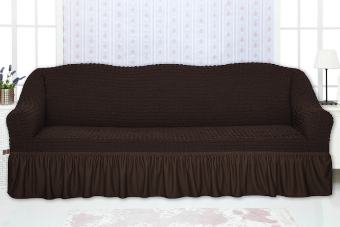 Чехол на трехместный диван с оборкой CONCORDIA, цвет тёмно-коричневый фото 1