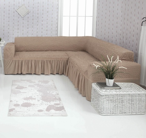 Чехол на угловой диван с оборкой Venera, цвет бежевый фото 1