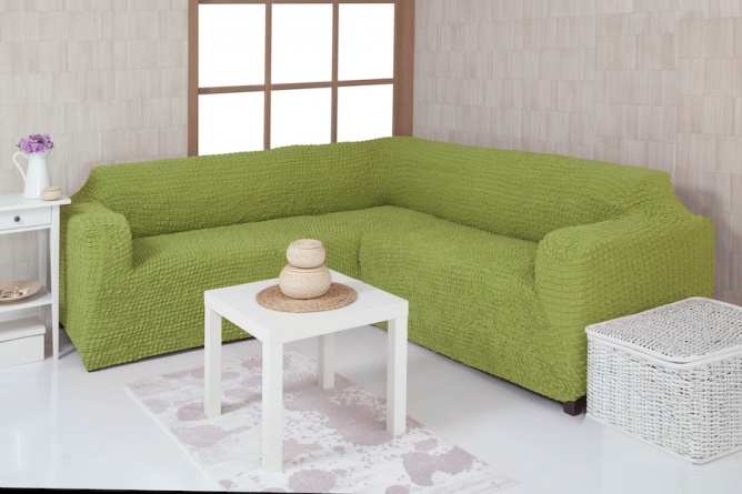 Чехол на угловой диван без оборки Concordia, цвет оливковый фото 1