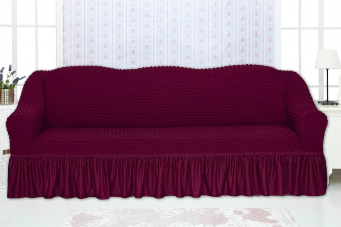 Чехол на трехместный диван с оборкой CONCORDIA, цвет бордовый фото 1
