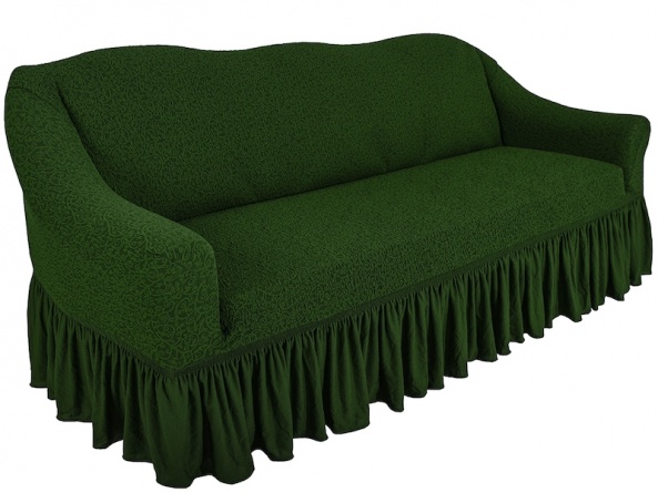 Чехол на трёхместный диван с оборкой Venera "Жаккард", цвет зелёный фото 2