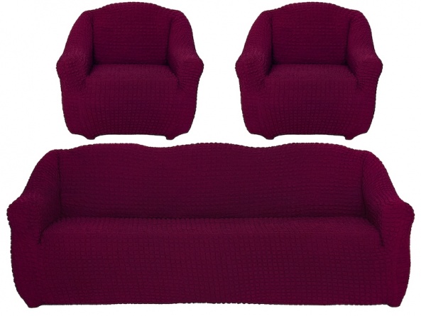 Комплект чехлов на диван и кресла без оборки Concordia, цвет бордовый, 3 предмета фото 6