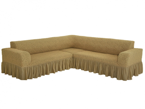 Чехол на угловой диван с оборкой Venera "Жаккард", цвет светло-коричневый фото 1