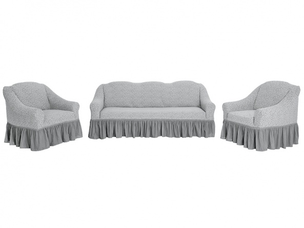 Комплект чехлов на трехместный диван и кресла Venera "Жаккард", цвет светло-серый, 3 предмета фото 2