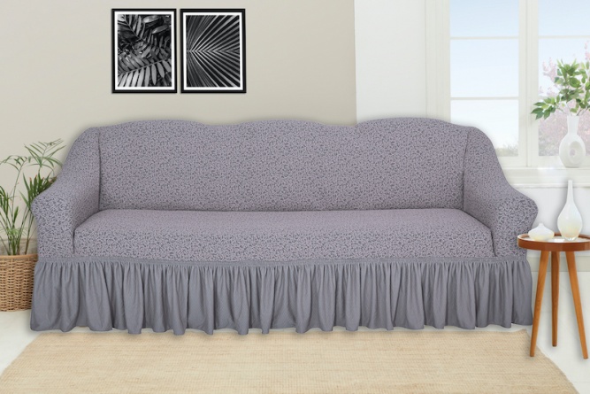 Чехол на трёхместный диван с оборкой Venera "Жаккард", цвет серо-бежевый фото 1