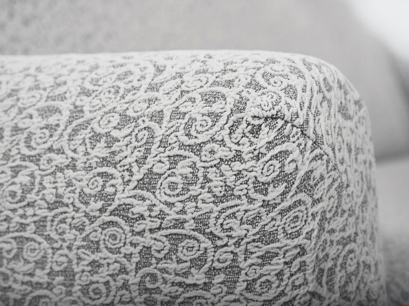 Чехол на угловой диван с оборкой Venera "Жаккард", цвет светло-серый фото 6
