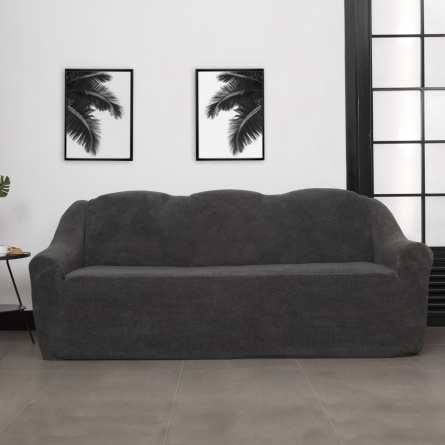 Комплект чехлов на трехместный диван и кресла плюшевый Venera, цвет темно-серый фото 3