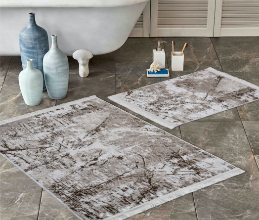Набор ковриков для ванной и туалета Venera, 60x100/50x60 см, коричнево-белый фото 1