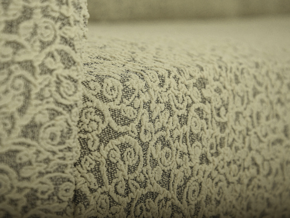 Чехол на трёхместный диван без оборки Venera "Жаккард", цвет светло-бежевый фото 4