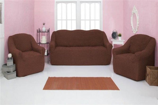 Комплект чехлов на диван и кресла без оборки CONCORDIA, цвет тёмно-коричневый, 3 предмета фото 1