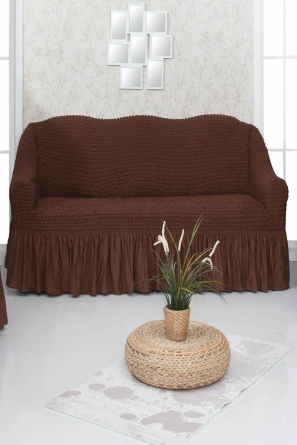 Комплект чехлов на трехместный диван и два кресла с оборкой CONCORDIA, цвет тёмно-коричневый фото 3