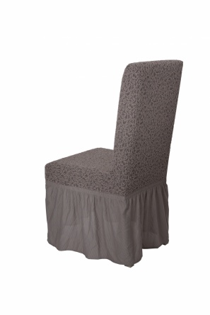Чехлы на стулья с оборкой Venera "Жаккард", цвет серо-бежевый, комплект 6 штук фото 3