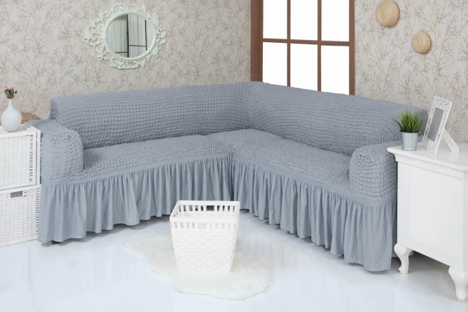 Чехол на угловой диван с оборкой Concordia, цвет серый фото 2