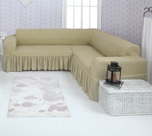 Чехол на угловой диван с оборкой Concordia, цвет светло-бежевый фото 1