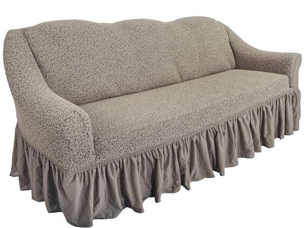 Чехол на трёхместный диван с оборкой Venera "Жаккард", цвет бежевый фото 2