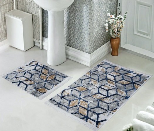 Набор ковриков для ванной и туалета Venera, 60x100/50x60 см, серо-синий фото 1