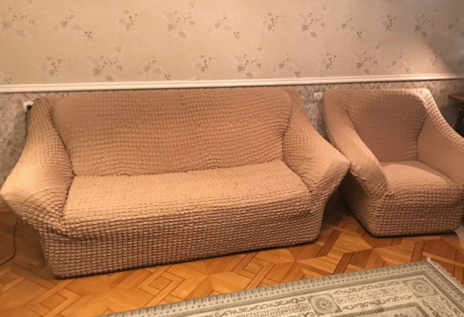 Комплект чехлов на диван и кресла без оборки CONCORDIA, цвет бежевый, 3 предмета фото 3