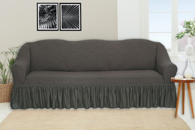 Чехол на трёхместный диван с оборкой Venera "Жаккард", цвет коричневый фото 1