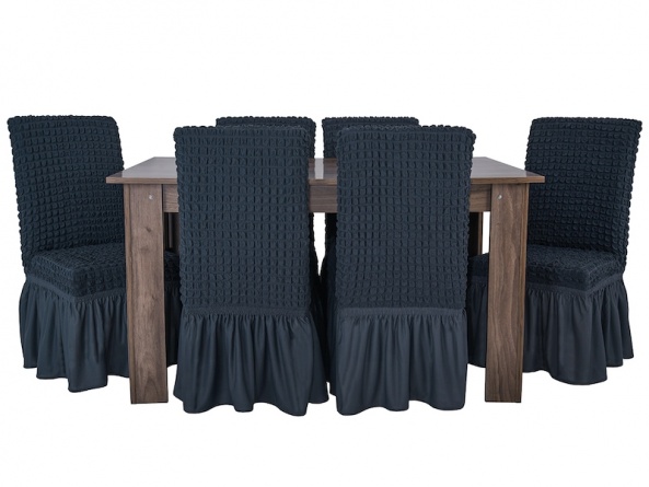 Чехлы на стулья с оборкой Venera, цвет темно-серый, комплект 6 штук фото 1