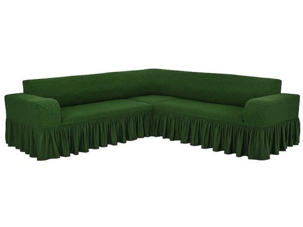 Чехол на угловой диван с оборкой Venera "Жаккард", цвет зеленый фото 1