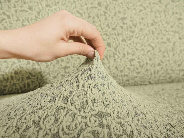 Чехол на трёхместный диван без оборки Venera "Жаккард", цвет светло-бежевый фото 6
