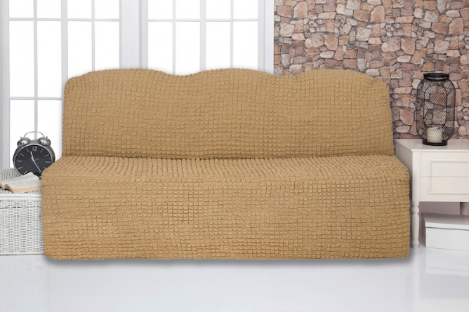 Чехол на трехместный диван без подлокотников и оборки Venera, цвет светло-коричневый фото 1