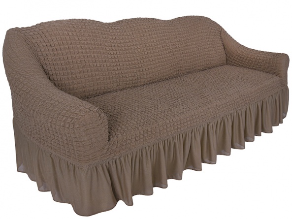 Чехол на трехместный диван с оборкой Concordia, цвет коричневый фото 2