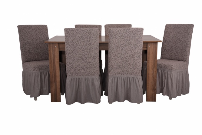 Чехлы на стулья с оборкой Venera "Жаккард", цвет серо-бежевый, комплект 6 штук фото 1