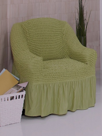 Чехол на кресло с оборкой Venera, цвет оливковый фото 2